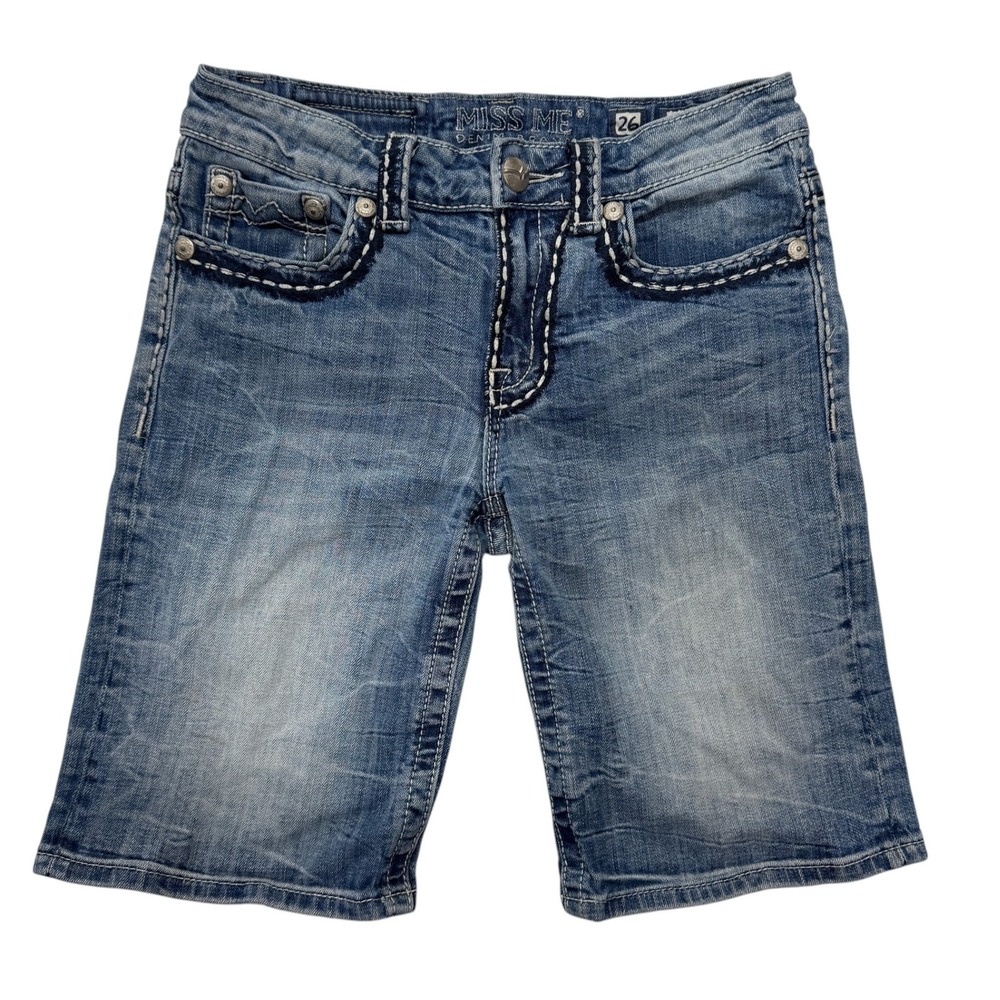 Miss Me Womens Boyfriend Bermuda Denim Shorts Sz 26 Medium Wash JB1026M5